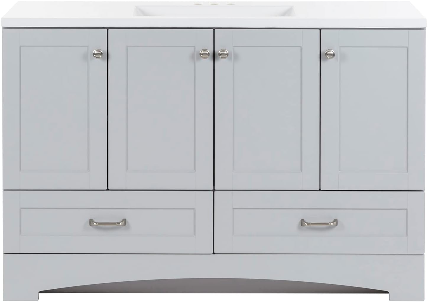 Spring Mill Cabinets Emlyn 48 Inch Bathroom Vanity with White Single-Sink Top, 3 Cabinets, 2 Shelves, 2 Drawers, 48.5" W x 18.75" D x 32.89" H, Pearl Gray