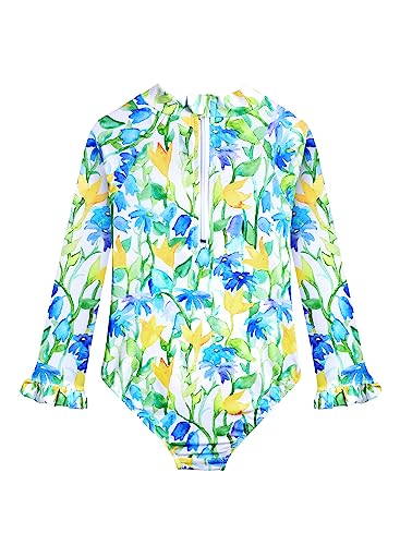 Image of Alakuoti Long Sleeve One Piece Ruffle Swimsuit for Toddler Girls Baby Girl Rashguard Shirt with UPF 50+ Sun Protection
