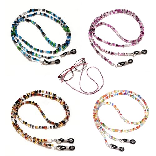 Qufiiry 4 Piezas Cordones para Gafas, Cadena para Gafas Mujer, Correa Ajustable Antideslizante para Gafas de Sol y Lectura, para Mujer, Hombre y Niño