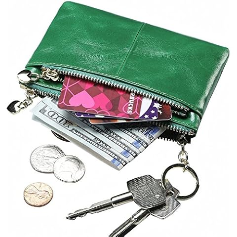 Itslife Triple Zipper Leather Mini Coin Purse Card Holder with Key Chain Cover