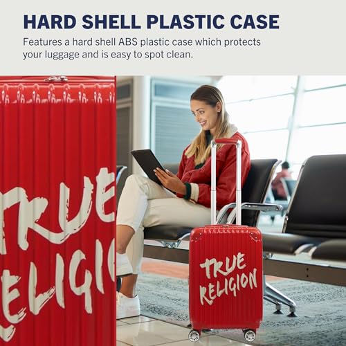 True Religion 22.5 Inch Carry-On Luggage, Hardshell Rolling Suitcase With Spinner Wheels, Red4