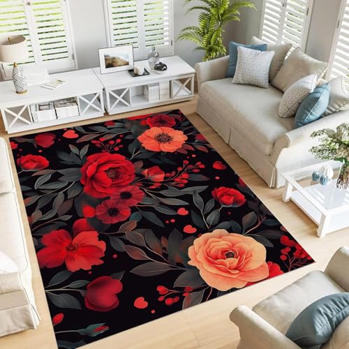 Tapis de sol antidérapant pivoine aquarelle pour salon et chambre