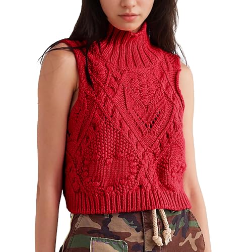 Hixiaohe Turtleneck Crochet Sweater Vest Fall Fashion Knit Sleeveless Tank Tops for Women Lightweight Casual Pullover Clothes