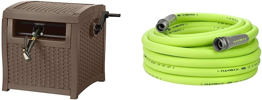 Suncast Wicker Style Hose Reel + Flexzilla Garden Hose (50 ft)