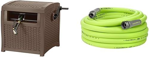 Suncast Carrete de manguera estilo mimbre + manguera de jardín Flexzilla (50 pies)
