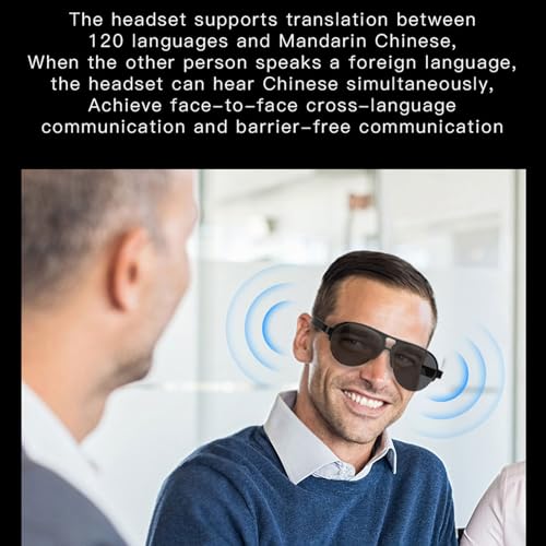 Inteligentne Okulary dla Mężczyzn Kobiety, Tłumacz Bluetooth AI z Tłumaczeniem w Czasie Rzeczywistym Obsługuje 144 Języki, Szklanki Kontroli Głosu z Mikrofonem i Głośnikiem