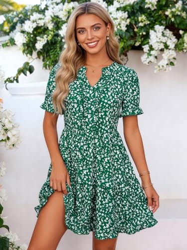 Berydress Beach Dresses for Women 2026 Vacation Outfits Short Sleeve V Neck Summer Sundress Tiered Ruffle Green Floral Print Casual Boho Dress(L,6316-Green Flo) — view 4