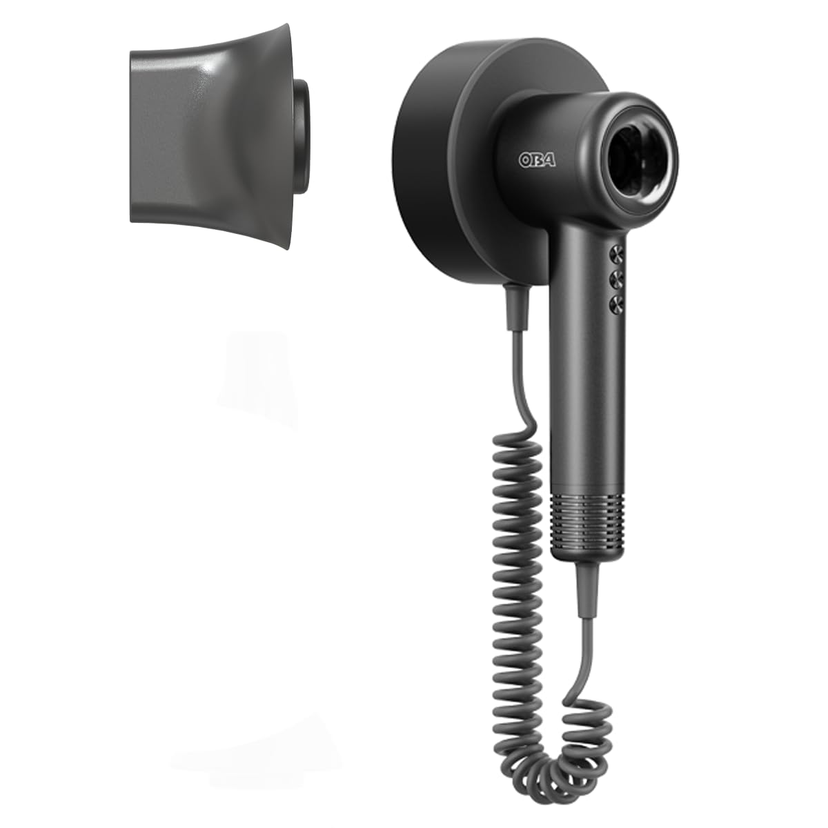 Asciugacapelli hair dryer OBA-HY01PRO: Phone 500 Milioni Ioni Negativi, Brushless 120.000 RPM, Velocità flusso d'aria 75 m/s, 358g, silenzioso 54 dB, supporto parete professionale phon LUX Hotel e B&B