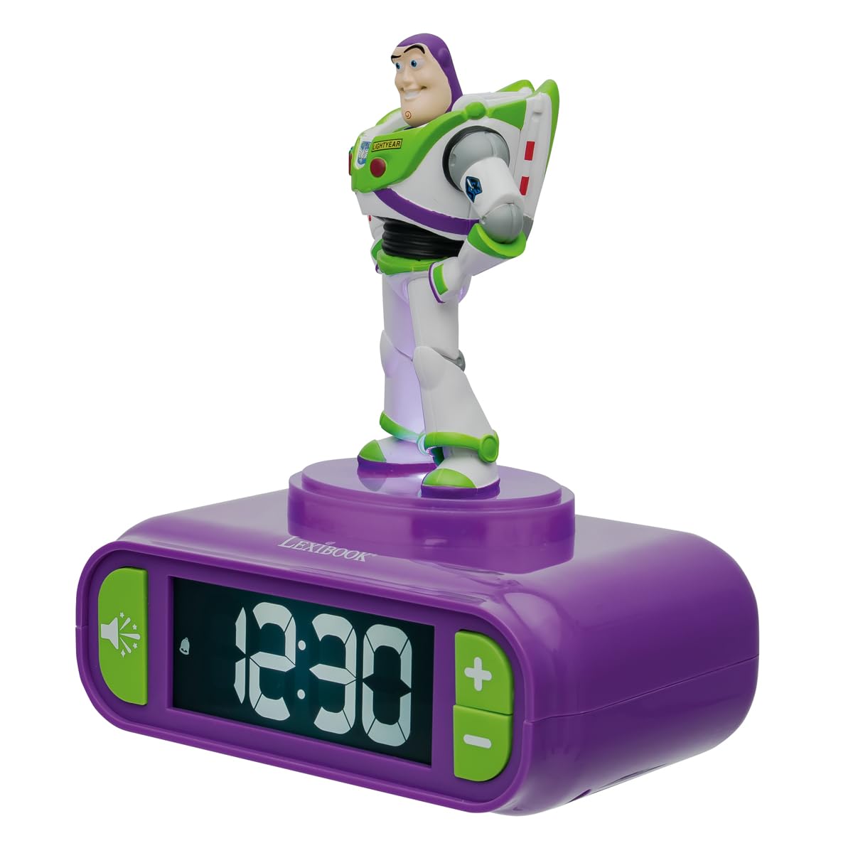 Lexibook, Disney Toy Story Buzz Lightyear, Sveglia Digitale, Statuetta Luminosa 3D, Effetti Sonori, Schermo LCD Retroilluminato, Funzione Snooze, Viola e Verde, RL800TSLXB