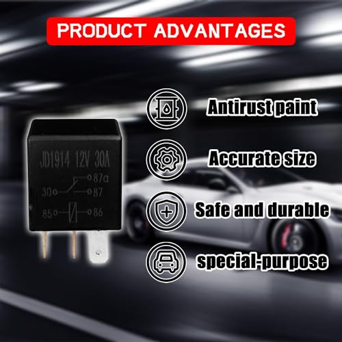 Tobenbone 2Pcs 5 Pin 12V 30A Relay, Multi Purpose Automotive Heavy Duty Relay, High Performance Stable Starter, Universal for Car Motor Replacement Accessories (Black)