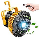 Camping Fan with LED Lantern, 7800mAh Rechargeable Portable Tent Fan with Remote Control, Power Bank, 180°Head Rotation, Perfect Quiet Battery Operated USB Fan for Picnic, Barbecue, Fishing
