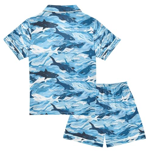 senya Sea Shark Satin Summer Pajama Sets Silk Short Sleeve Button Down Sleepwear2