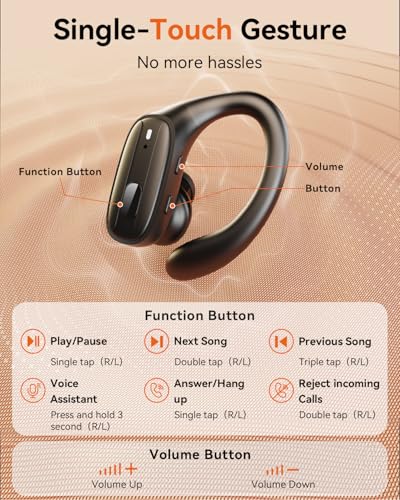 Image of LEEMC Wireless Earbuds, Bluetooth Headphones 5.4, 80Hr Playtime Ear Buds with Hooks for Sports, Noise Canceling, LED Display, IPX7 Waterproof Earphones for Workout Running, JetBlack