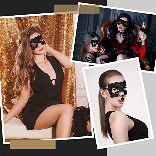 Jeere 2 Set Masquerade Mask and Long Finger Loop Gloves Halloween Venetian Lace Mask Set Carnival Dress Accessories Black Lace Mask Gloves for Women Party Costume - Image 4