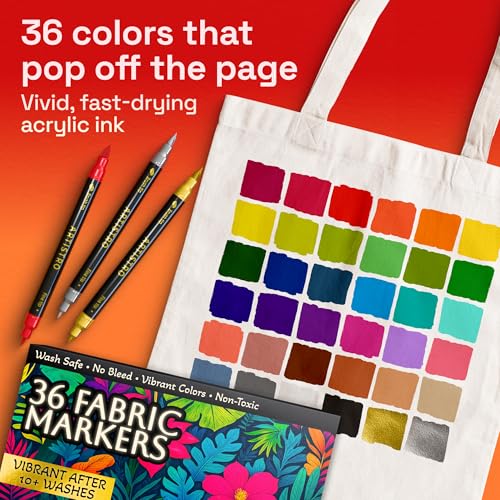 Image of ARTISTRO 36 Fabric Markers for Clothes and Textiles - Permanent No-Bleed Fabric Decorating Kit for T-Shirts, Bags, Canvas, Shoes, and Crafts