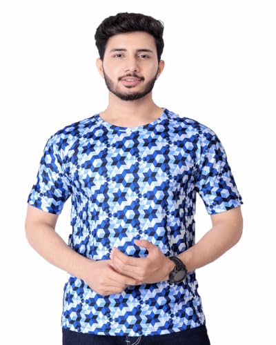 Image of Round Collar Cotton Poly Striped Printed T Shirt for Men Half Sleeve T-Shirt