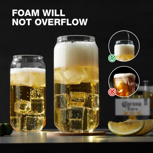 Mfacoy Drinking Glasses With Lid And Straw 4Pcs Set 20Oz Can Shaped Glass Cups, Beer Glasses, Iced Coffee Glasses, Cute Tumbler Cup, Ideal For Whiskey, Soda, Tea, Water, Gift #TOP2