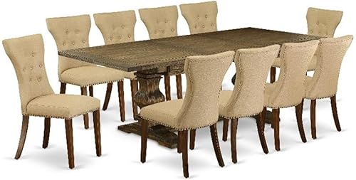 East West Furniture LAGA11-78-03 - Juego de mesa de comedor de 11 piezas, incluye una mesa de comedor rectangular con hojas extraíbles y 10 sillas