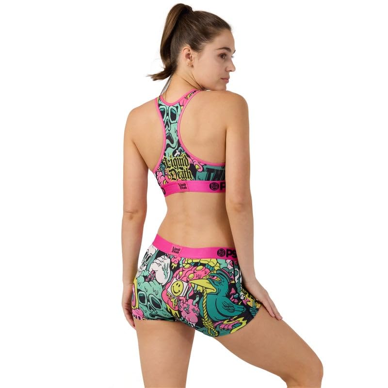 PSD Womens Liquid Death Black Sports Bra, Multi, XL: Large Death Drip