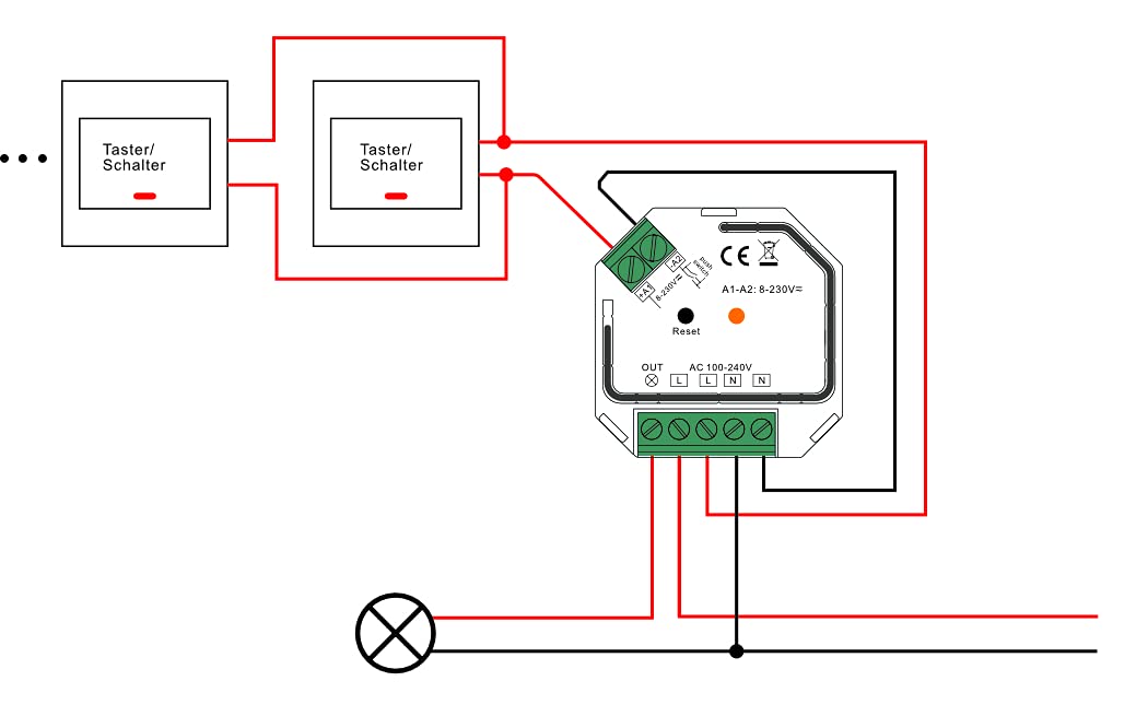 LED TRADING ZigBee 3.0 podtynkowy wyłącznik 1 kanał do 230 V maks. 200 W LED 400 W przełącznik halogenowy przyłącze do lamp, transformatorów i lamp z neutralnym przewodem (włącznik do przełącznika)
