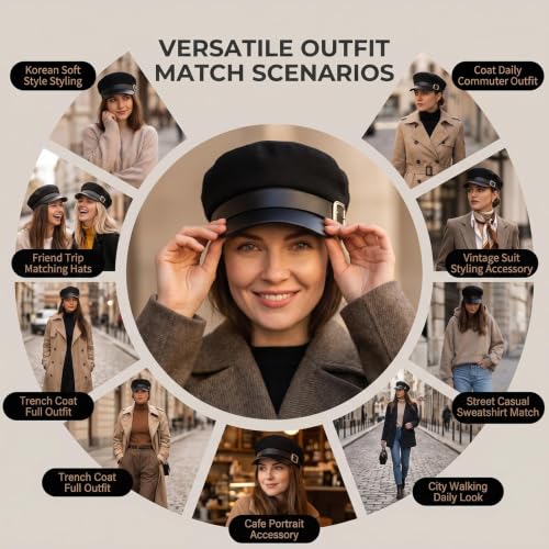 Gorra Newsboy para Mujer Color Negro miniatura 7