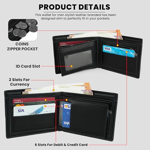 Image of Storite Men's RFID Blocking Leather Wallet Slim Bifold Wallet for Men with Card Slots, Cash Compartment, Stylish Black Everyday Wallet - Black