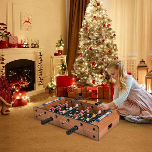 HOMASIS Mini Tischkicker Kinder, Kickertisch inkl. 2 Kickerbälle & 4 Spielstangen, Tischfußball mit Griff & Anzeigetafel, Fußballtisch Holz-Optik für Kinder & Erwachsene 51 x 30,5 x 9 cm – Bild 8