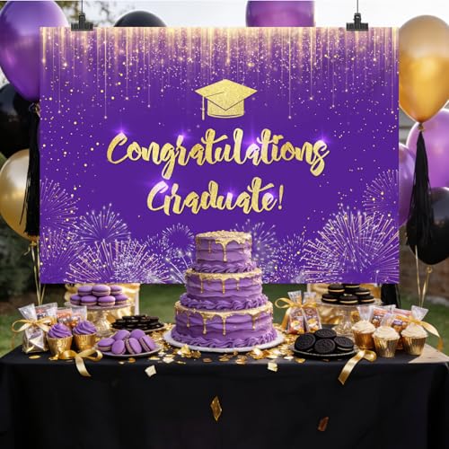 Fondo fotográfico graduación 7x5ft Purple Gold AIBIIN miniatura 4
