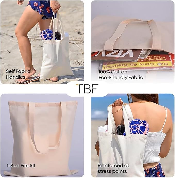 TBF 24 Pack Eco-Friendly Canvas Tote Bags Wholesale – Reusable Bulk Cotton Tote Bag with Handles, Convention Bags - Image 6