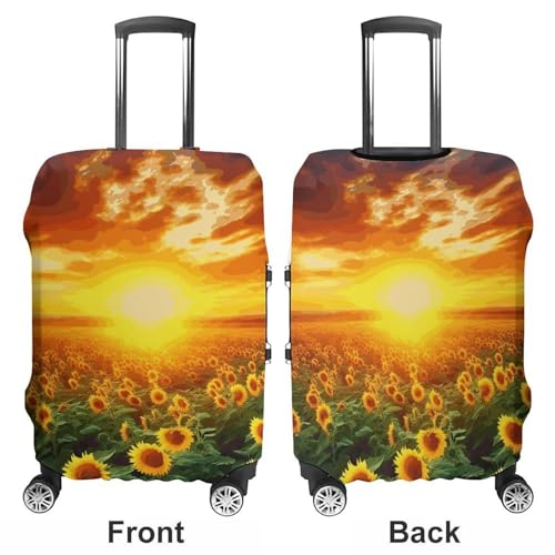 Dreamlike Sunset Of A Sunflower Field Printed Luggage Cover Protector, Fits 18-32 Inch Luggage3