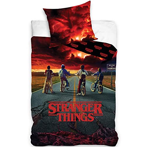 Stranger Things Single Duvet Cover Set - 100% Cotton Bedding Duvet with Large Pillow Case - Reversible Duvet Set for Men & Women - Comfortable & Breathable Comforter Cover