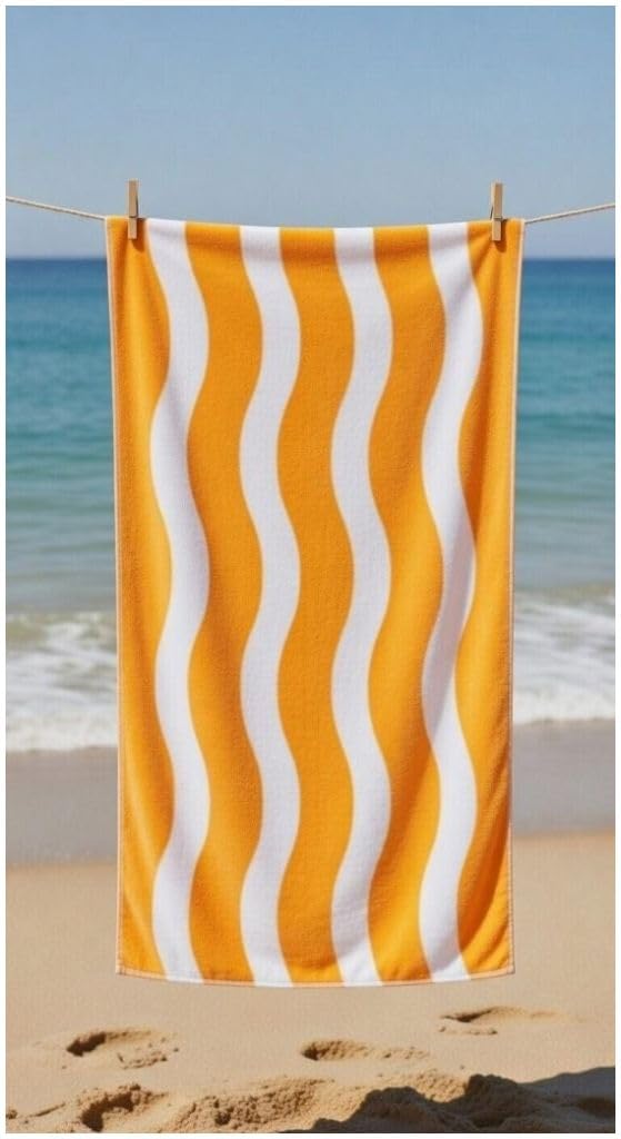 Ariyah Collections Lightweight Quick Dry Microfibre Beach Towel | Sand Free Extra Large Microfibre Towels for Adults | Super Absorbent White/Orange XL Beach Towel | 71x152cm (White/Orange)