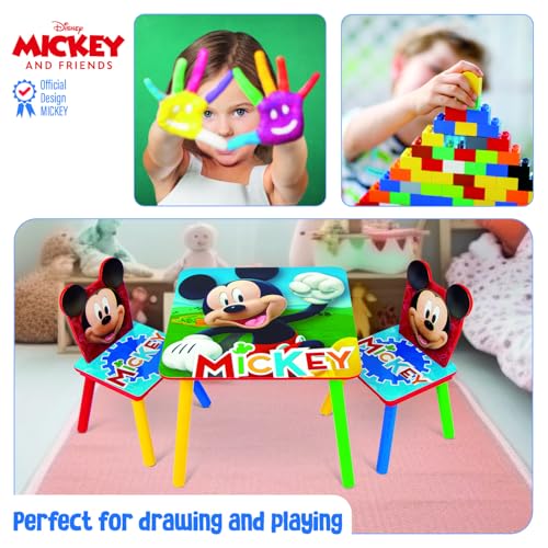 Table 50x50 cm et 2 chaises en bois multicolore Mickey Mouse robustes