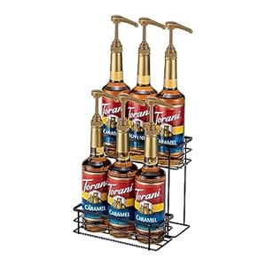 Coffee Syrup Organizer Rack, (6 Bottle Capacity),2 Tier Coffee Syrup holder for Coffee Bar Accessories,Kitchen,Storage for Syrup, Wine, Dressing（Black）