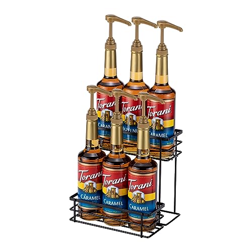 Coffee Syrup Organizer Rack, (6 Bottle Capacity),2 Tier Coffee Syrup holder for Coffee Bar Accessories,Kitchen,Storage for Syrup, Wine, Dressing（Black）