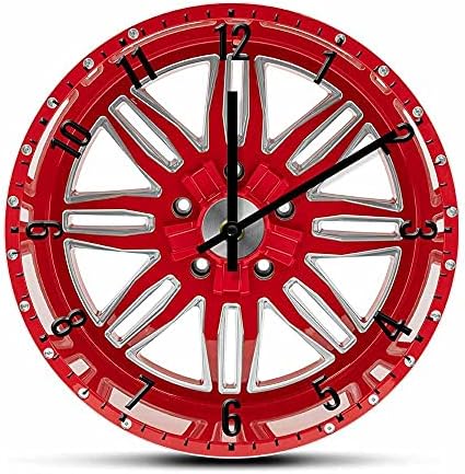 Red Car Wheel Mechanic Wall Clock Modern Design Garage Car Tire Decorative Wall Watch Auto Repair Tire Shop Artwork Timepieces-Frameless_Simple_Design