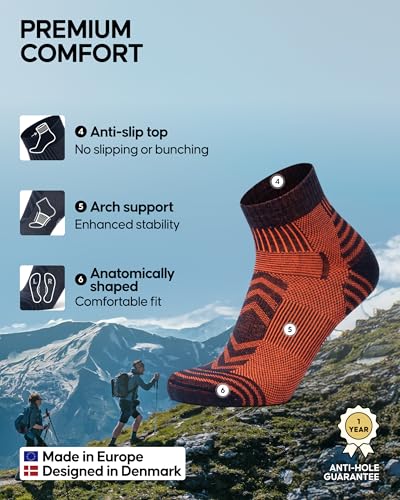 Image of DANISH ENDURANCE Merino Wool Low-Cut Hiking Socks - Breathable Ankle Socks for Men & Women, Anti-Blister for Outdoors, 3-Pack