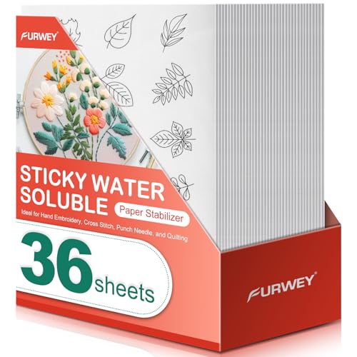 FURWEY 36PCS 8.5x11 Wash Away Embroidery Stabilizer Self Adhesive & Printable Water Soluble Paper for Hand and Machine Use