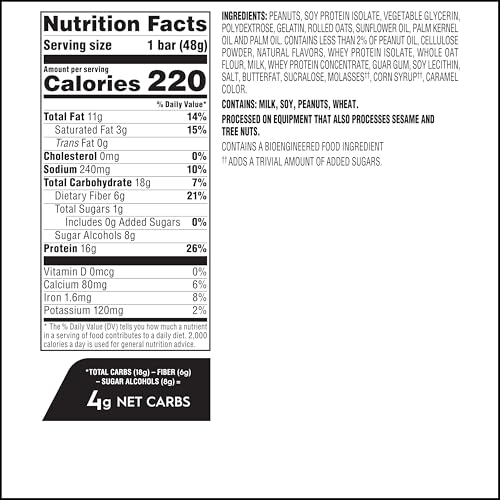 Image of Atkins Peanut Butter Granola High Protein Bar, High Fiber Snack , 16g Protein, 1g Sugar, 4g Net Carb, Protein Snack, 12 Count