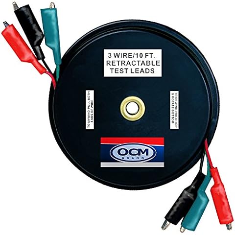 OCM - 3 Wire Retracteable Test Leads - 18 Gauge Electrical Copper Wire, Alligator Clips, Impact Resistant Case Cover