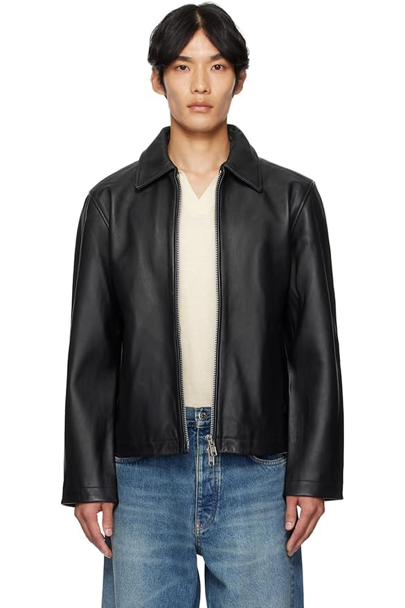 Men’s Black Leather Short Jacket | Classic Zip Front Casual Biker Style | Slim Fit Winter Outerwear | Stylish Comfortable Racing Sports Jacket Suitable For Travel, Outing-picture-53