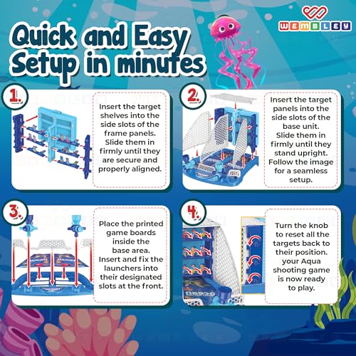 Image of Wembley Ocean Shooting Arcade Board Game for Kids | Aqua 2 Player Pinball Marble Shooter Tabletop Toy | Indoor Competitive Skill Activity Game | Birthday Gift for Boys Girls Age 5 6 7 8 9 10 11 Years
