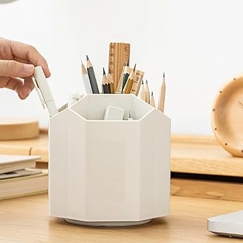 GEOCARTER Pen Holder–Aesthetic Pen Stand for Study Table, Kids & Office Desk, Cute Stationery Organizer, Pencil Stand & Desk Accessories, Organiser for Study & Workspaces- Beige - image, photos