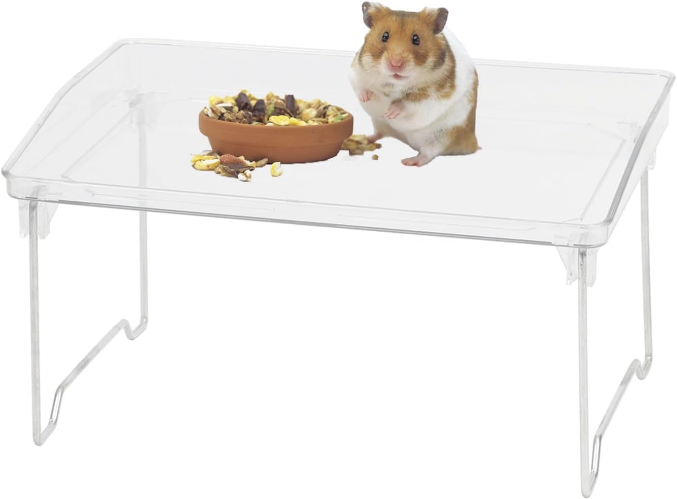 AmakunftTransparent Hamster Stand Platform, Collapsible & Sturdy Metal Acrylic Animal Platform, Small Animal Cage Accessories for Hamsters, Guinea Pigs, Chinchillas, Rats