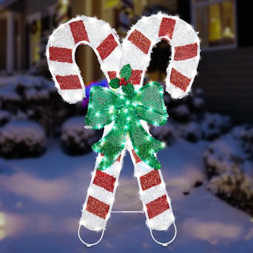 Christmas Candy Cane Lighted Decoration Christmas Lighted Crossed Candy Canes with Holly Berries Pre-Lit Decoration for Xmas Home Pathway Lawn Party Display by Wonder Solar - Used condition - US$42.60