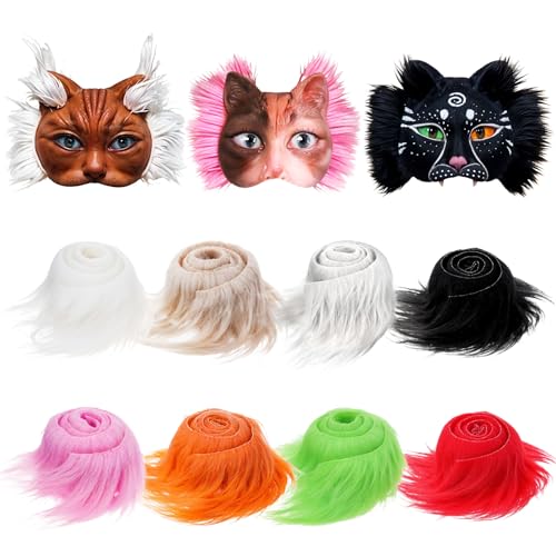 Tyqour 8 Pcs Faux Fur Strips for Therian Mask - Fluffy Fuzzy Fake Fur Fabric for Furry Mask DIY Material Perfect for Crafts and Cosplay