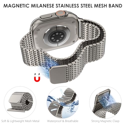 Image of WINGLE Magnetic Mesh Loop for Apple Watch Band Ultra 3 /2 /1 Band 49mm 46mm 45mm 44mm 42mm 40mm 41mm 38mm Men Women, Stainless Steel Adjustable Metal Strap for iWatch Series 11 10 9 8 7 6 5 4 3 2 1 SE