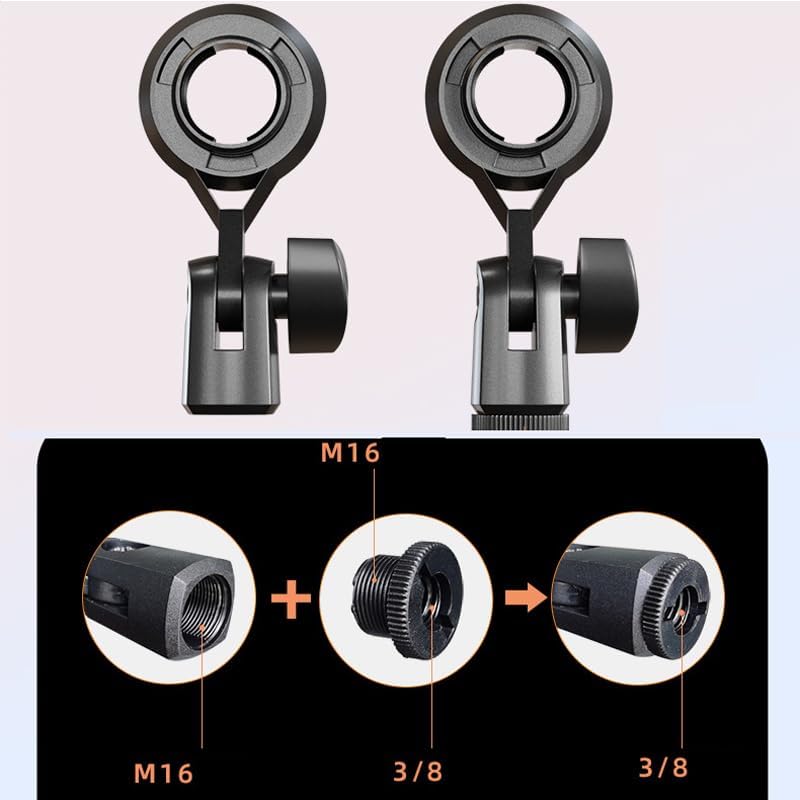 Miniatura 4 de Paquete de 2 soportes de clip de micrófono de condensador con soporte de micrófono de condensador de montaje de rosca de 78 pulgadas, adaptador para