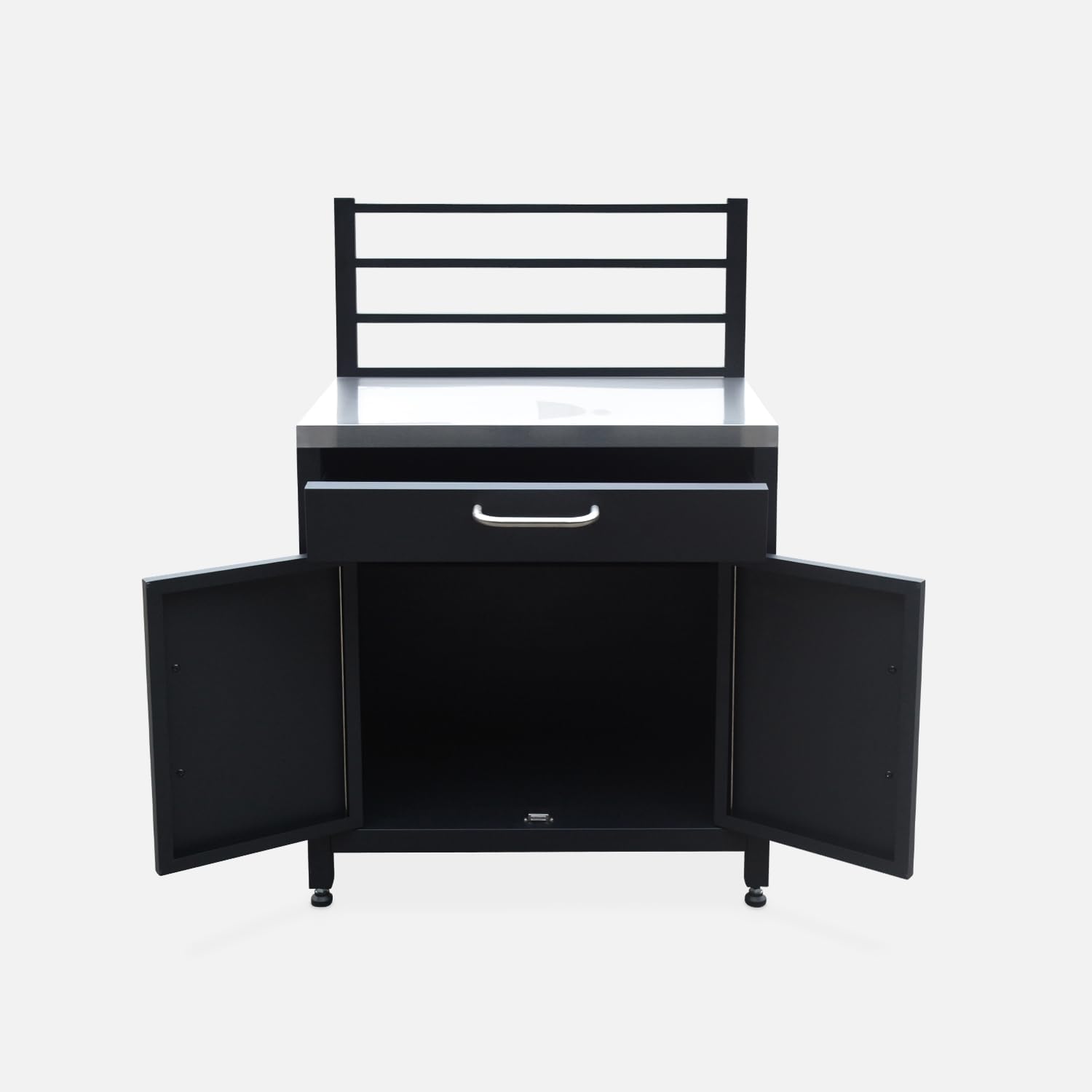 sweeek - Cocina exterior de acero 1 cajón y 2 puertas, 80cm, Grimaud, Negro, 54x80x124 cm