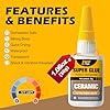 Ceramic Super Glue Liquid, Clear Instant Cyanoacrylate Adhesives for Ceramic Repair Food Safe, All Purpose CA Glue for Shoe Plastic Leather Glass Model Metal Wood Pottery Porcelain Mugs Clay Dishes